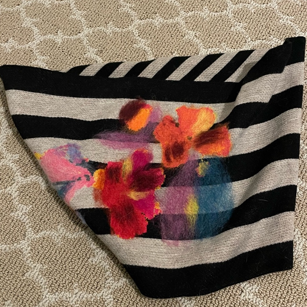 Anthropologie infinity scarf, black and beige with floral